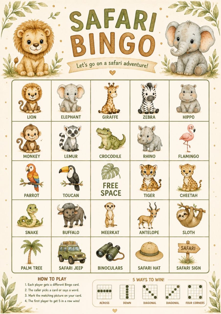 Safari Bingo activity page
