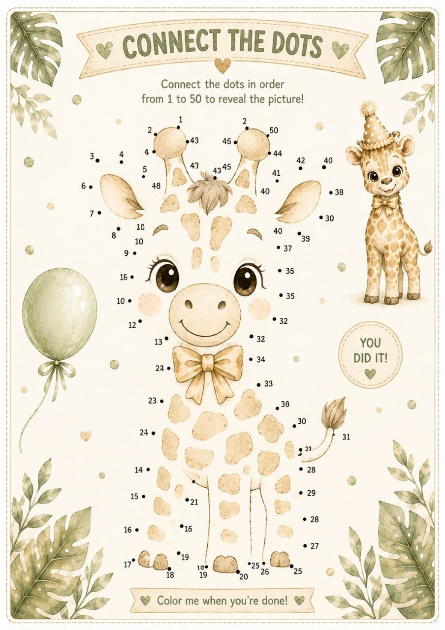 Connect the Dots Giraffe activity page