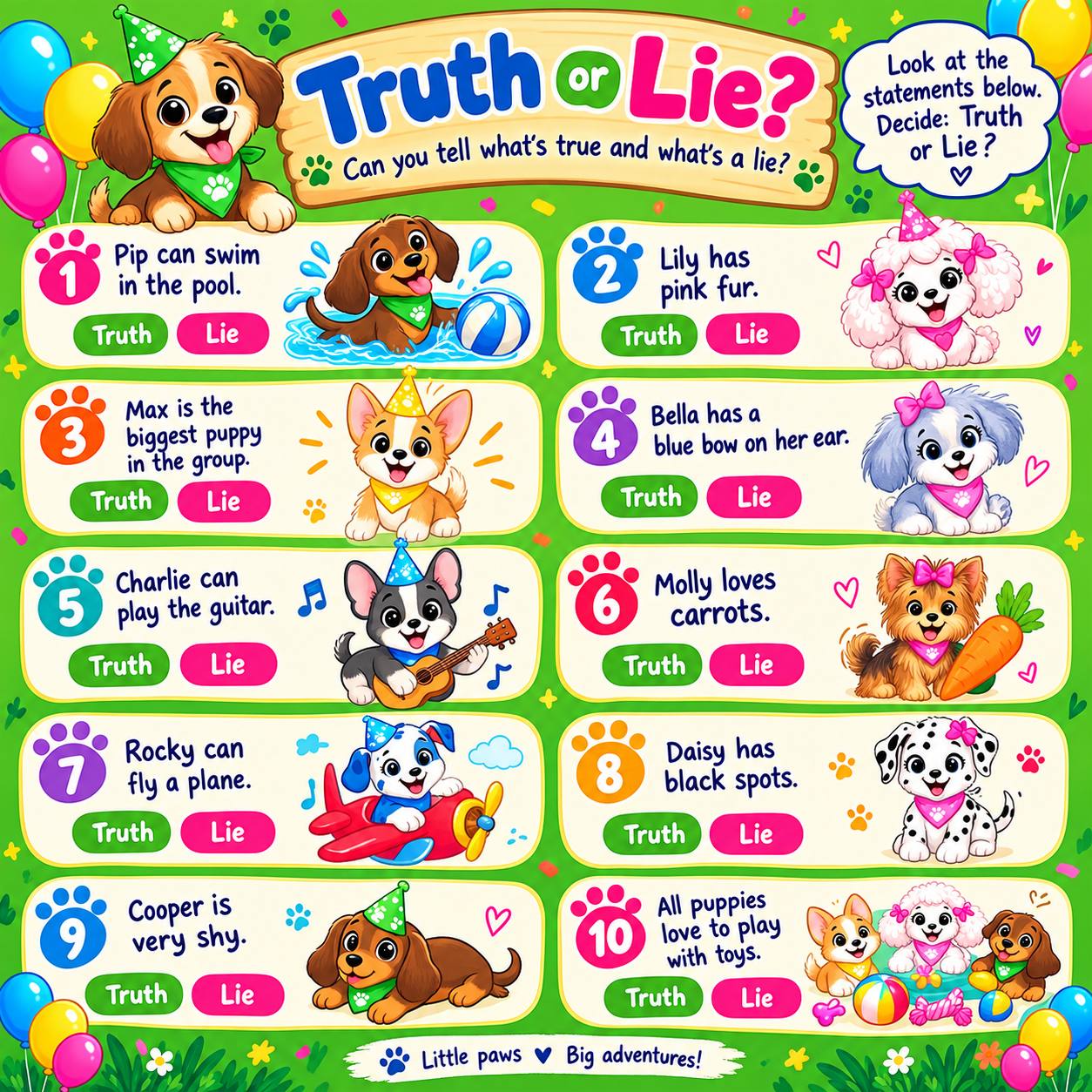 PAWS UP! Activity Book Truth or Lie game page preview