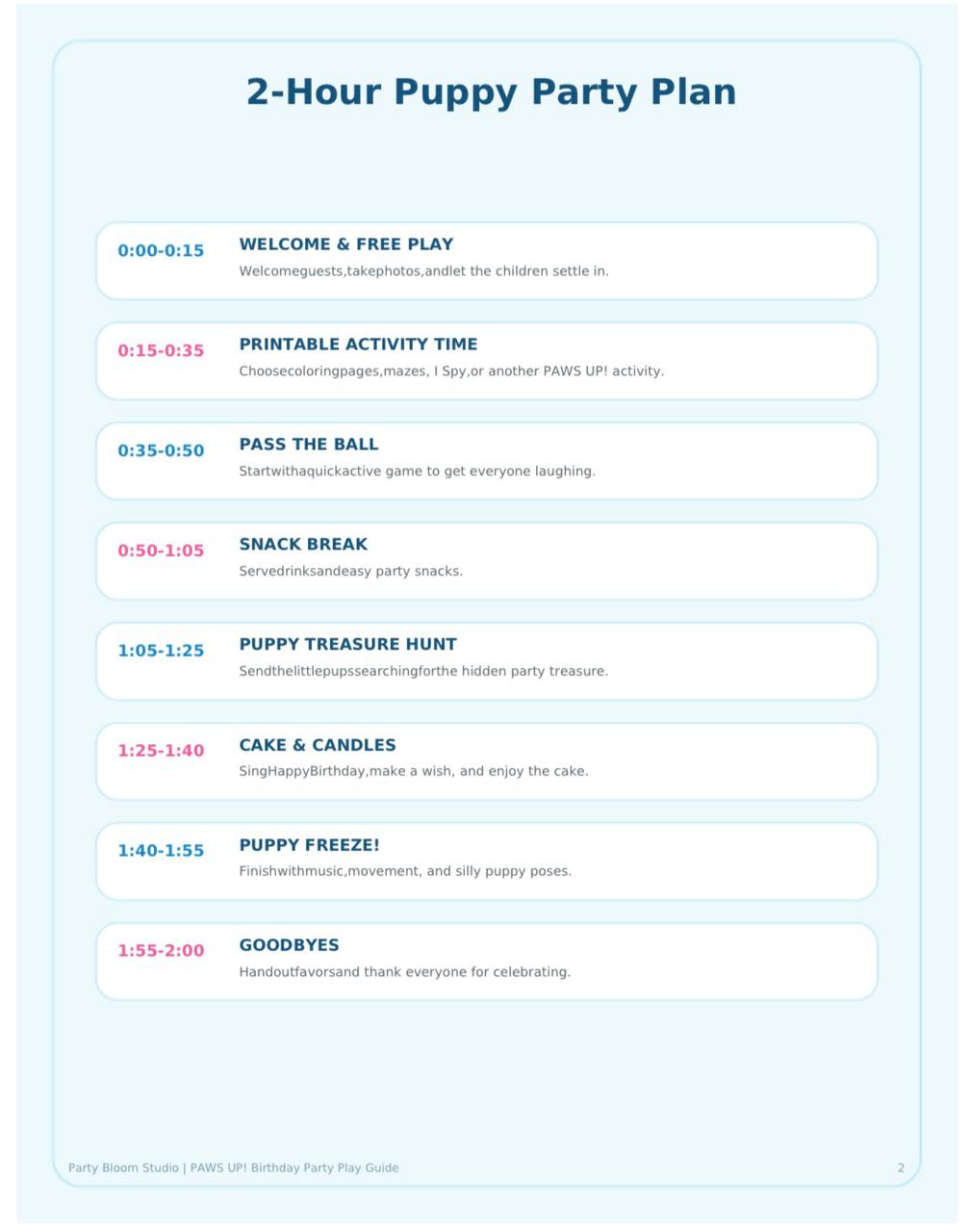 PAWS UP! Bonus Play Guide 2-Hour Puppy Party Plan preview