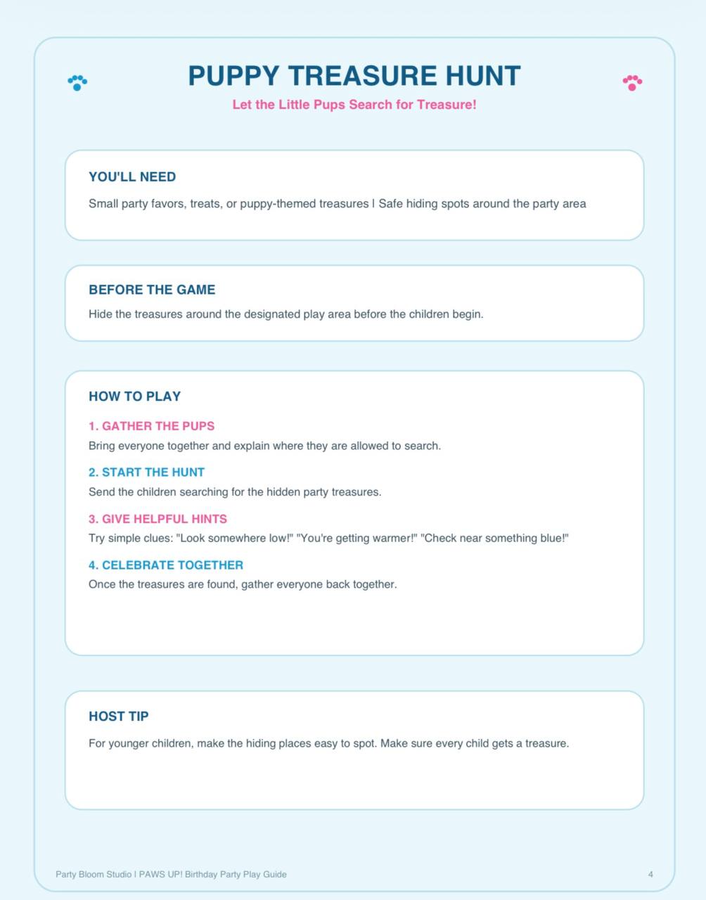 PAWS UP! Bonus Play Guide Puppy Treasure Hunt page
