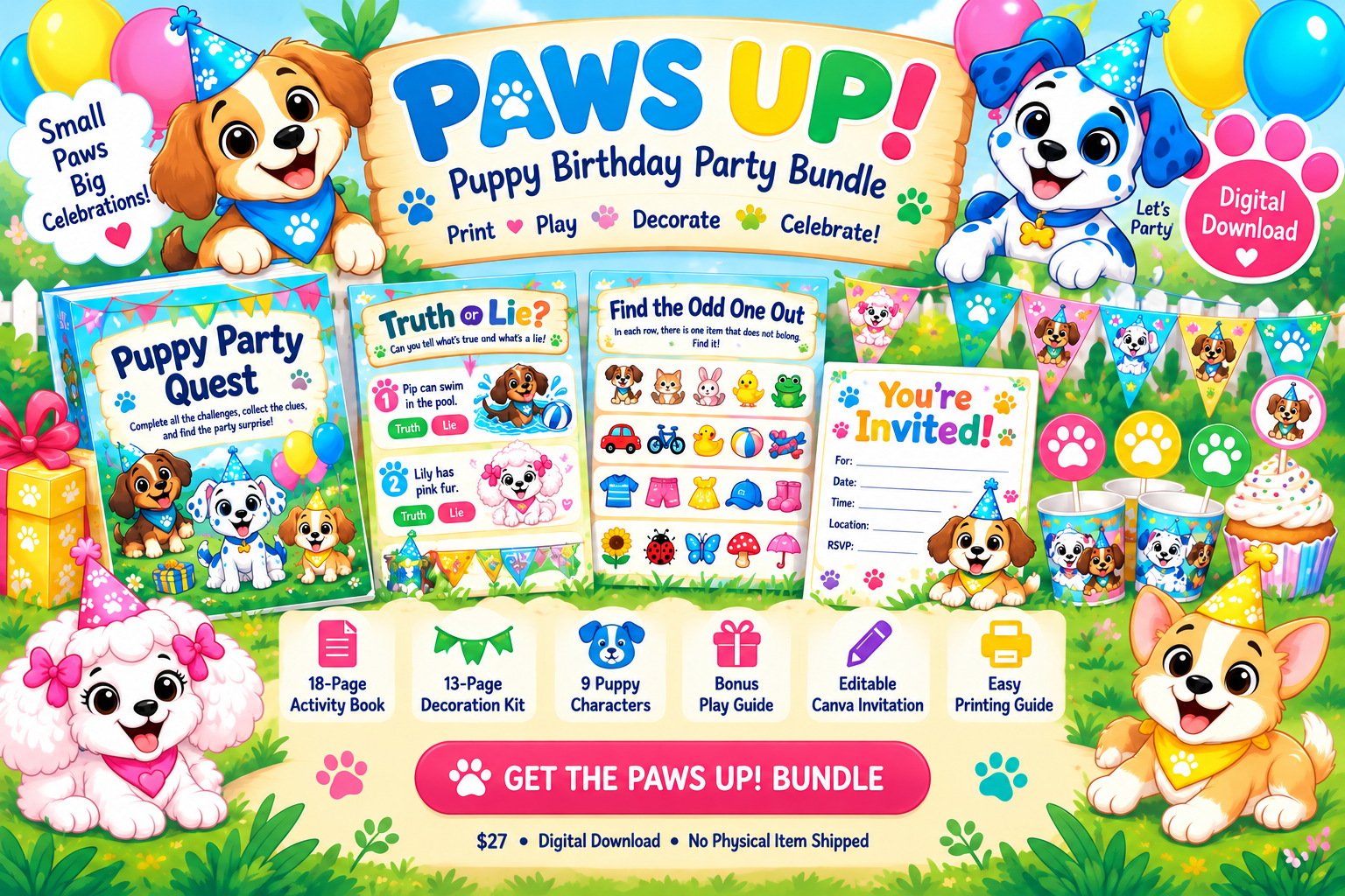 PAWS UP! Puppy Birthday Party Bundle