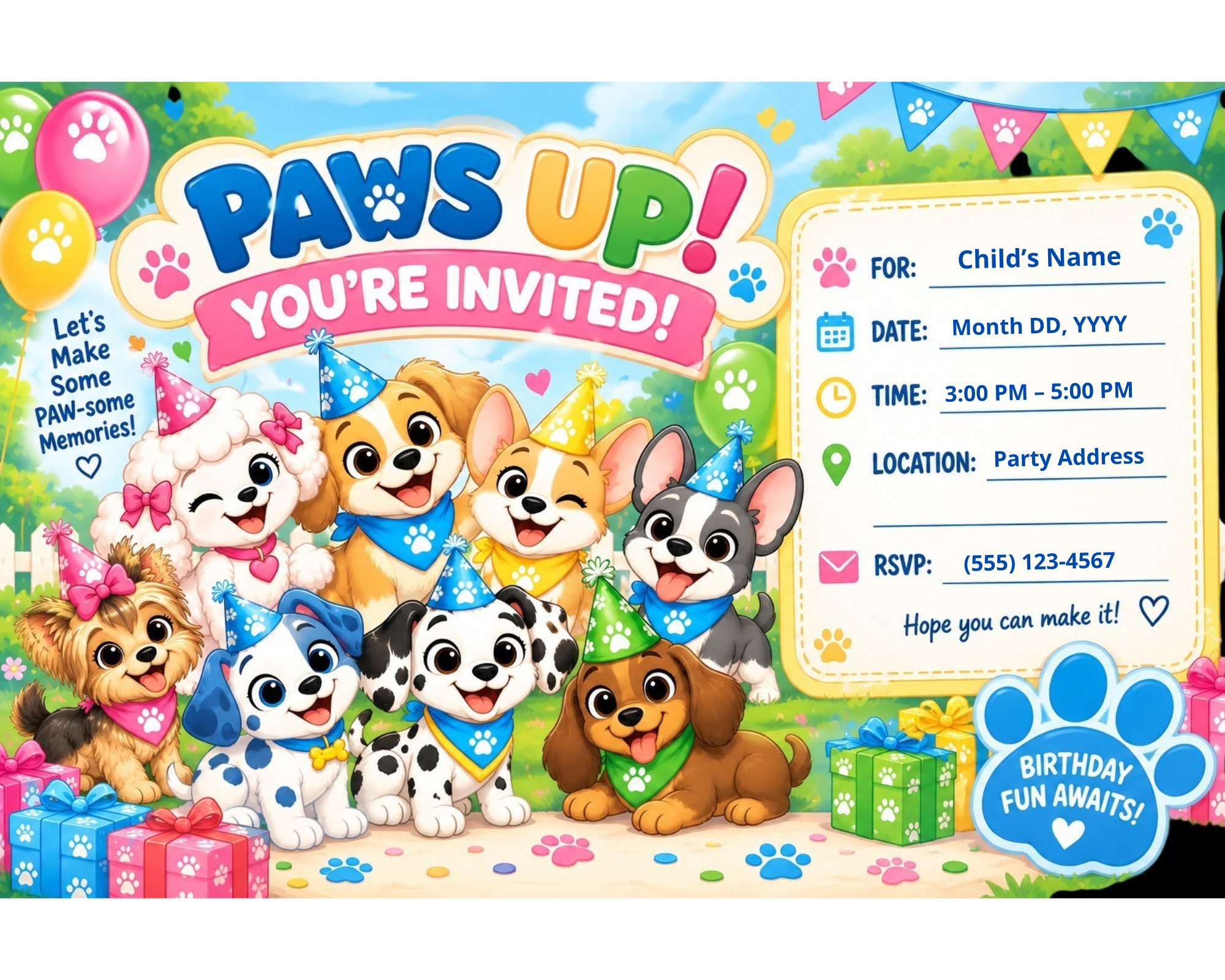 PAWS UP! invitation personalized example