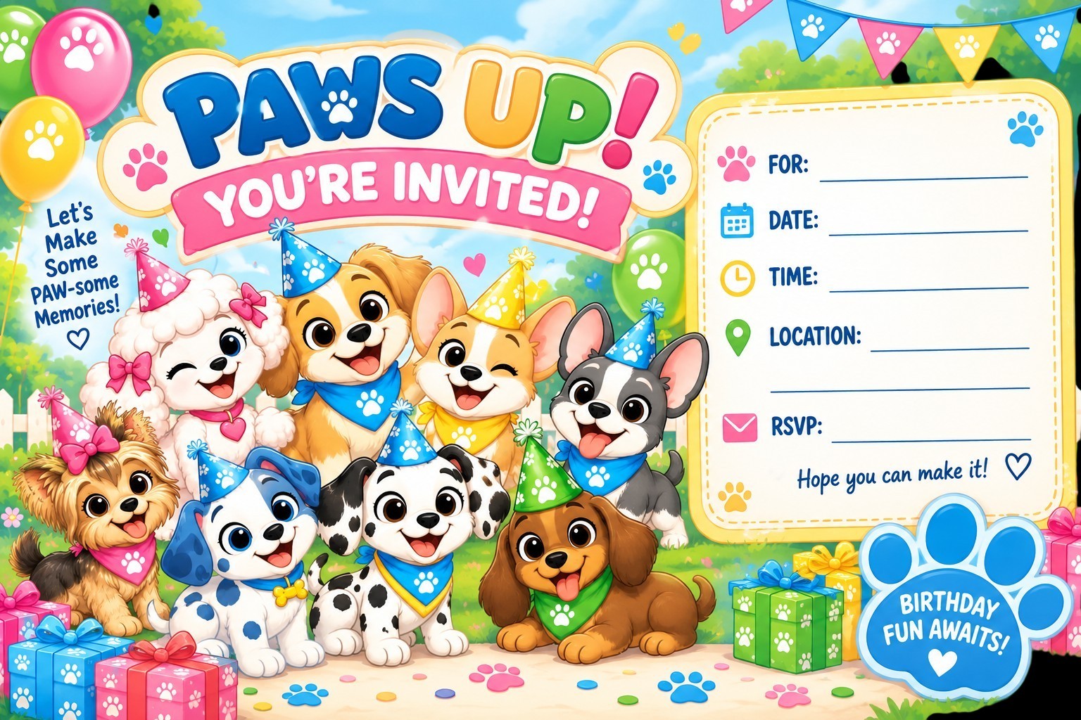 PAWS UP! blank editable invitation template
